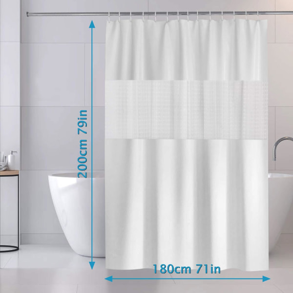Bruseforhæng 200x180cm Polyester og EVA Badeforhæng Semi-Transparent Vandtæt Anti-Mildew til Badeværelse - Hvid