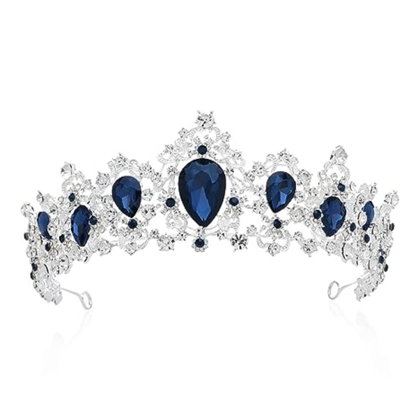 Blå krystall diadem for kvinner, brudekroner for bryllup