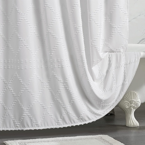Hvit Boho Farmhouse Dusjforheng 72 x 72 Tommer, Moderne Shabby