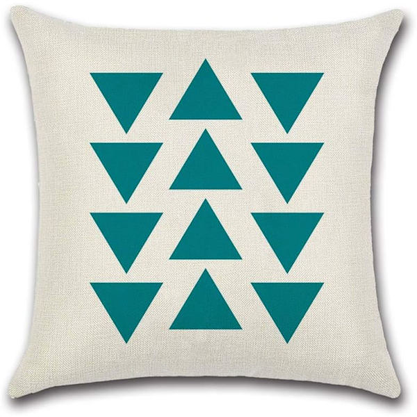 4 stk putetrekk 45 x 45 cm, kvadratisk dekorativ putevar trekk sofa putetrekk blå trekant trykt geometrisk mønster bomull lin hjem dekorasjon