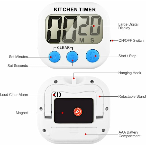 Køkken Timer, Et Sæt Med 2 Elektroniske Hukommelsestimer Med Optælling