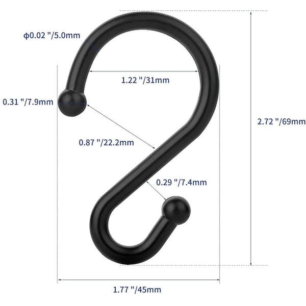 Metall Dusjgardinkroker, 12 Ringsett, Rustfrie S-formede Kroker for Kit
