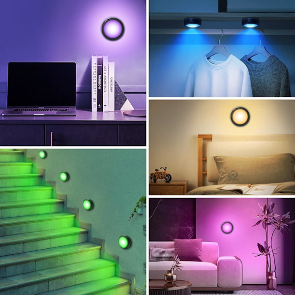1 st LED-nattlampa för garderob, RGB 13 färger, justerbar ljusstyrka, trådlös vägglampa för kök, sovrum, sminkbord, hall, batteridriven
