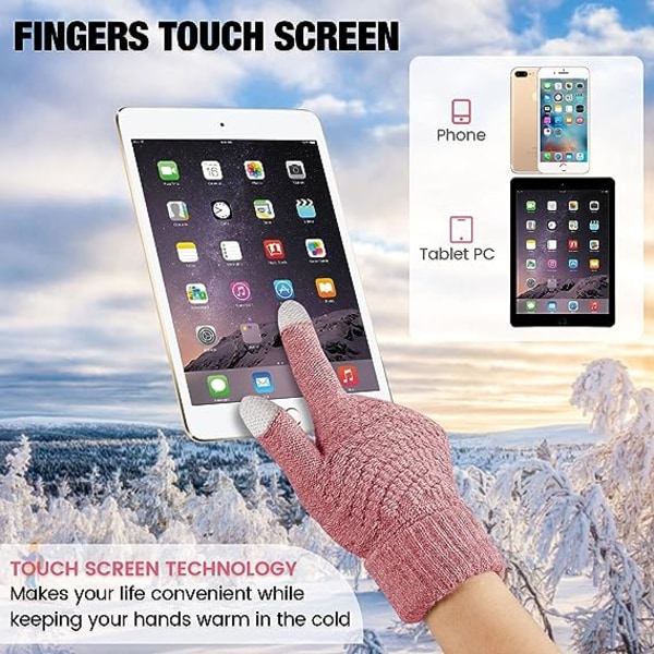 2 par kvinners vinter touchscreen hansker varme fleece fôret strikkede