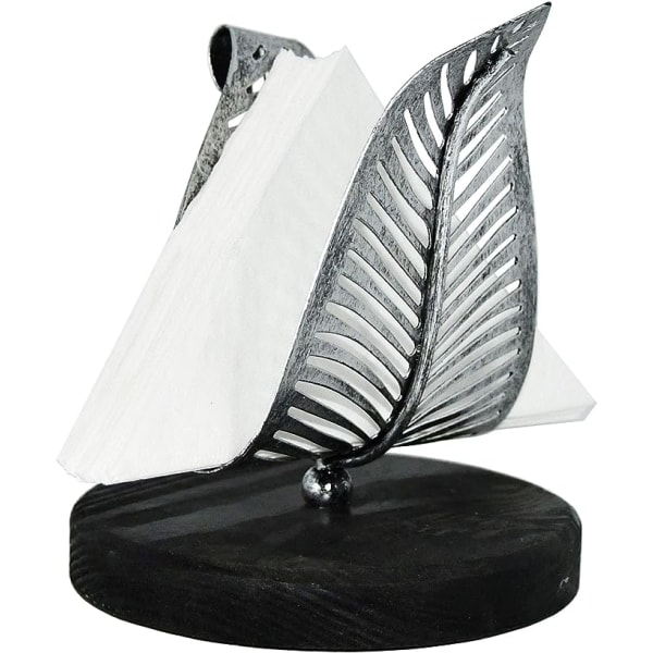 Fristående modern servetthållare med silvermetallblad & svart Wo
