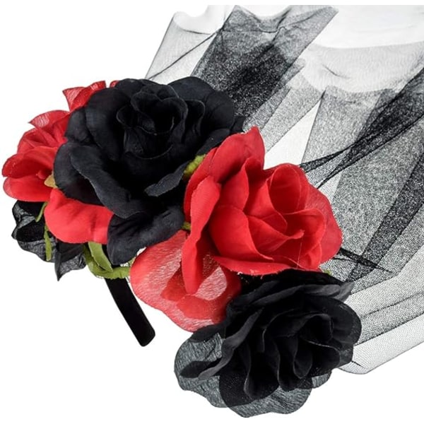 Halloween Rose Fleur Bandeau Jour de La Fleur Morte Casque avec Voile Noir Costume Cosplay