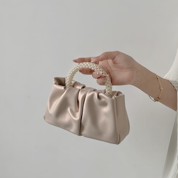 Aftenpung Perle Håndtasker Blød Læder Ruched Taske Brude Clutch