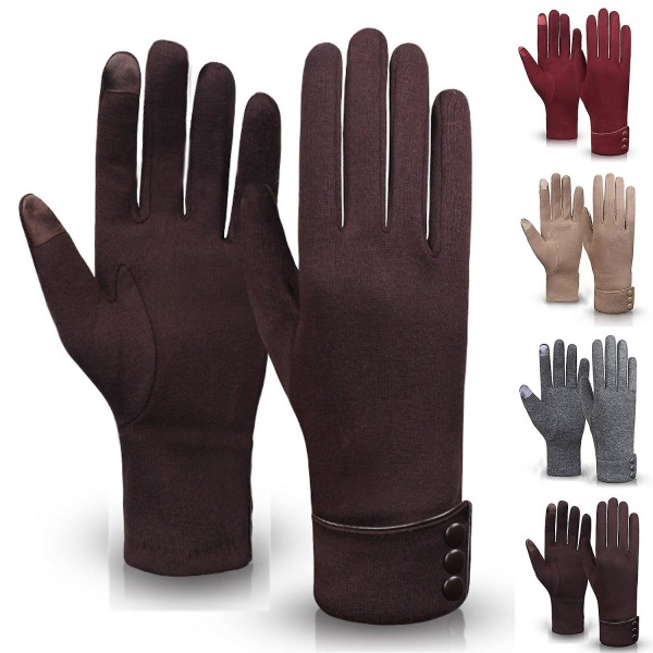 Dam vinter touch screen full finger plysch foder knappar utomhus