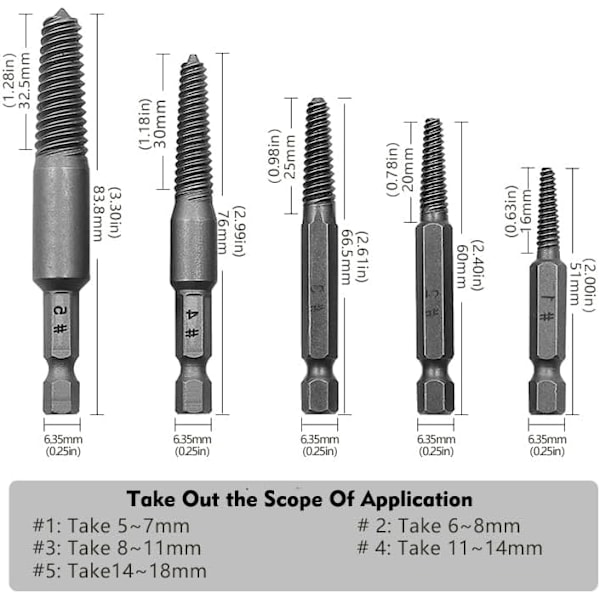 10-pack 1/4\" Hexskaft Skruvutdragare Set för att Ta Bort Trasiga Skruvar och Skadade Bultar