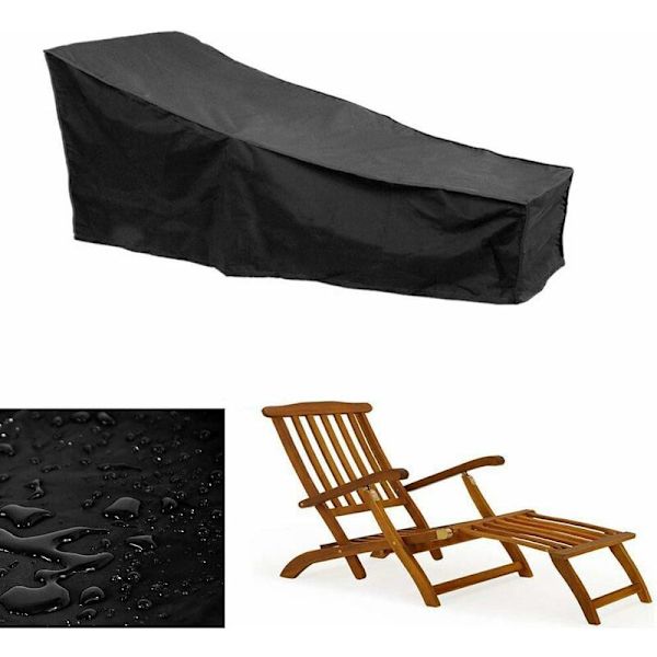 Havebeskyttelse til solseng i Oxford-stof med justerbar snøre, 208×76×79/41CM (sort)