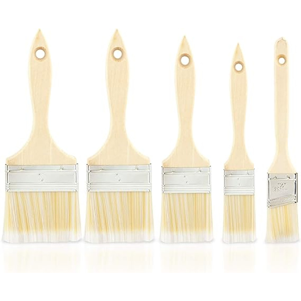 Penselsett for maling, beis og lakk med treskaft, 5 deler
