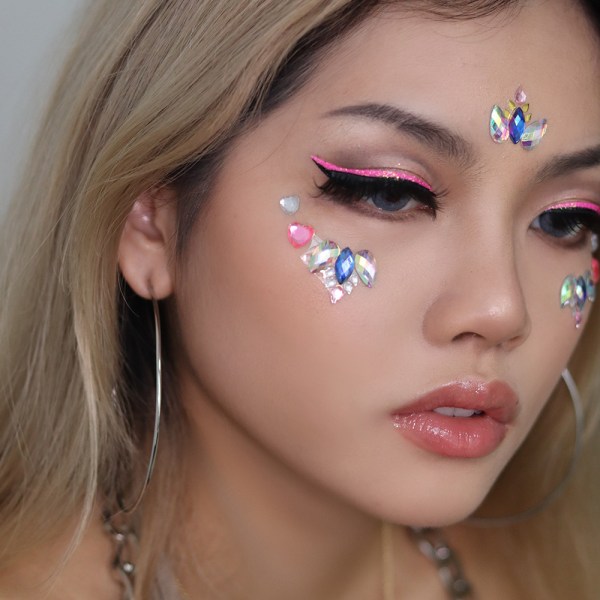 Set med 4 Rhinestone Mermaid Face Jewel Tattoos - Body Stickers Te