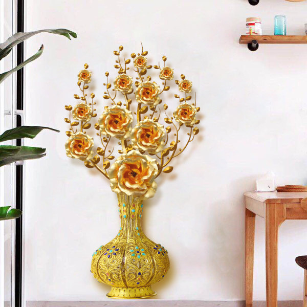 Kreativa väggklistermärken blommor i gyllene vas avtagbar väggdekor