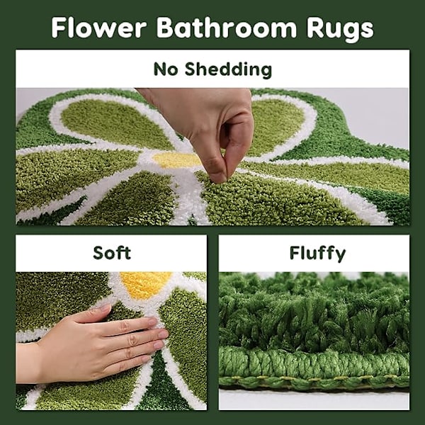 Grön Blommig Badrumsmatta för Badrumsgolv, Halkskyddande Matta Ultra Mjuk och Fluffig