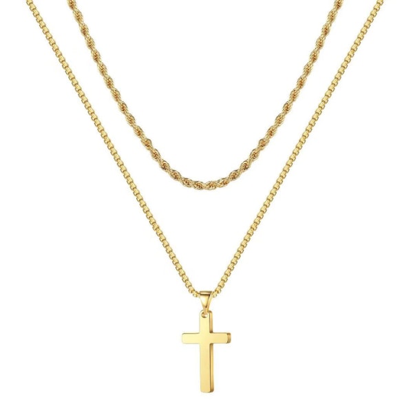 Layered Cross hänge halsband för män, Mens Cross halsband 18K guld Silver Bla