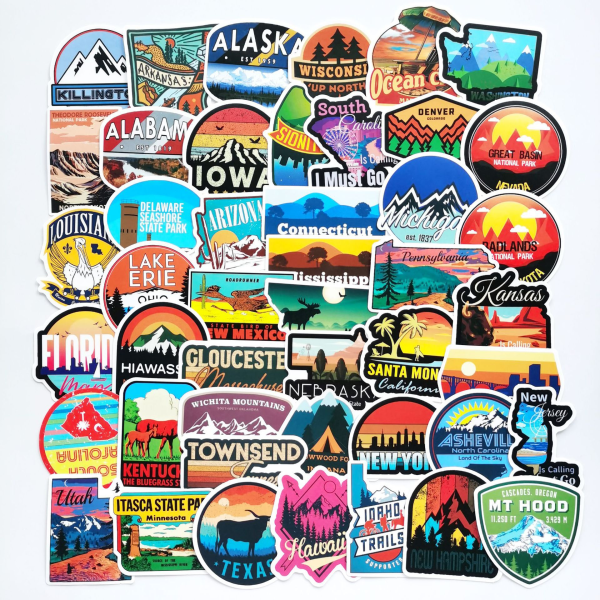 100 stk US State Travel Stickers Pack Vanntett Vinyl USA State Flag Shaped Sti