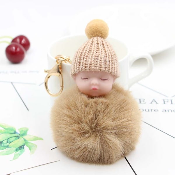 Pels Fluffy Nøgleringe, Sovende Babydukke Nøglering Pelsbold Bil Nøglering Taske Håndtaske Nøglering