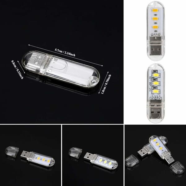 5PCS Mini bærbar USB nattlys DC 5V 3leds skrivebord bokleselys