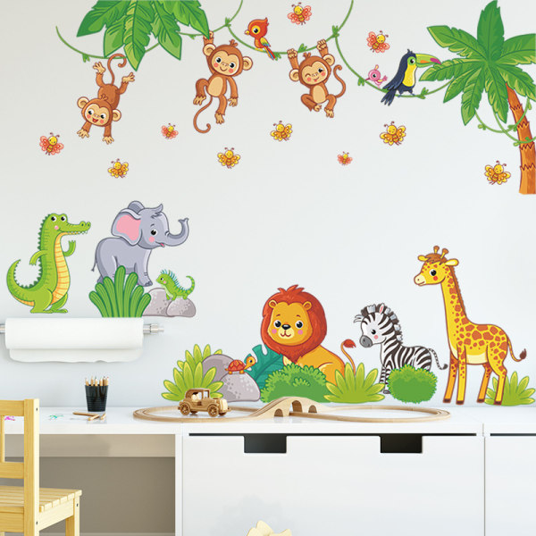 Seinätarrat Jungle Animals Tree Seinätarrat Mural Lion Monkey