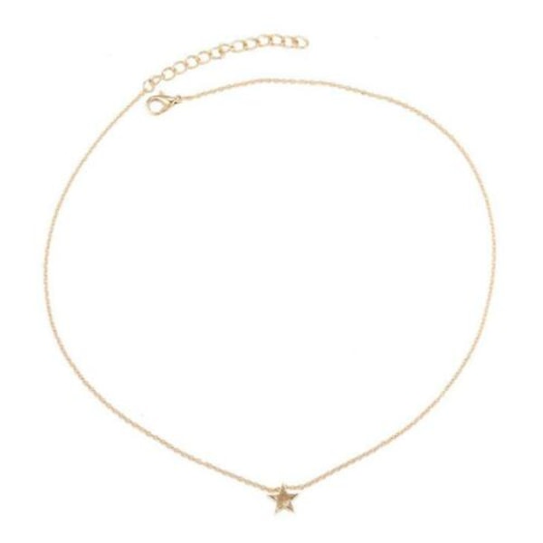 Enkel minimalistisk choker, tunn gyllene kedja, litet stjärnhänge, halsband, 1 st