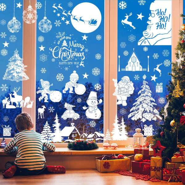 9 julfönsterdekorationer Återanvändbara PVC-glasklistermärken