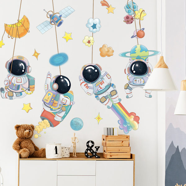 Astronaut Väggdekaler Planet Space DIY Art Vinyl Avtagbara Väggmålningar