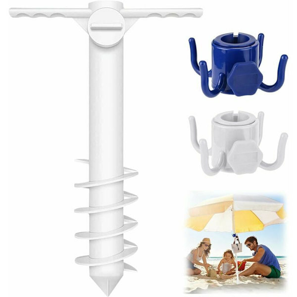 Skrue-i parasolholder til stranden, med to kroge, parasolbase, S