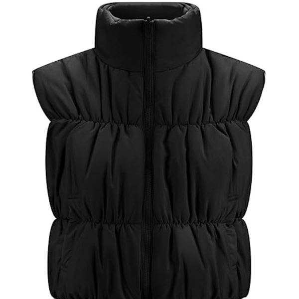 (M) Naisten Lyhyt Puffer-liivi, Vetoketjullinen, Seisova Kaulus, Kevyt Hihaton Topattu Liivi Taskuilla