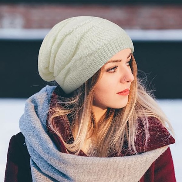 Unisex Vintervarm Fleecefodrad Slapp Stickad Beaniehatt Strumphatt Skallehatt för Män Kvinnor