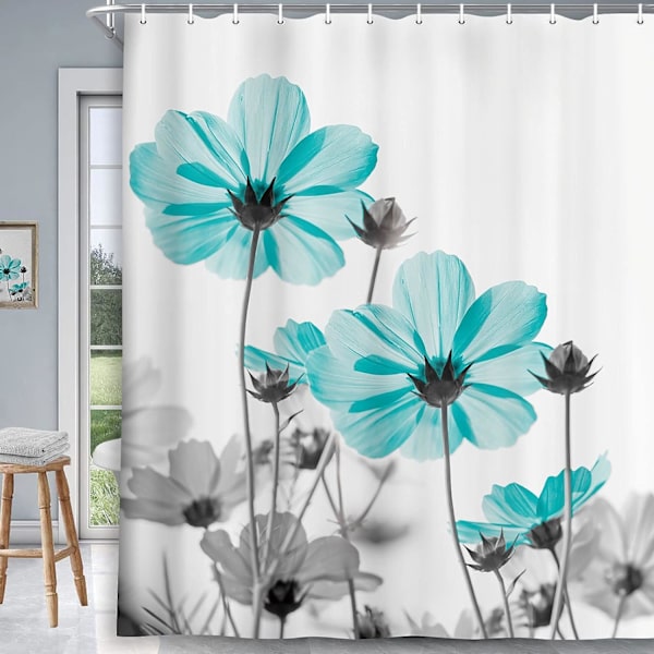 Unik blommig duschdraperi, badrumsdekor, elegant vildblomma