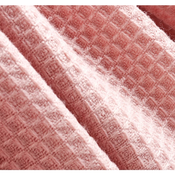 Genbrugt Bomuld Waffle Struktureret Almindelig Pled til Stol, Sofa, Couch, Blush Pink (130 x 170 cm)