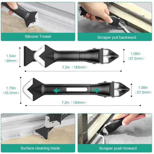 3 i 1 Silikonfugemunnstykke (Rustfritt Stål), Skrape, Tetningsmasse