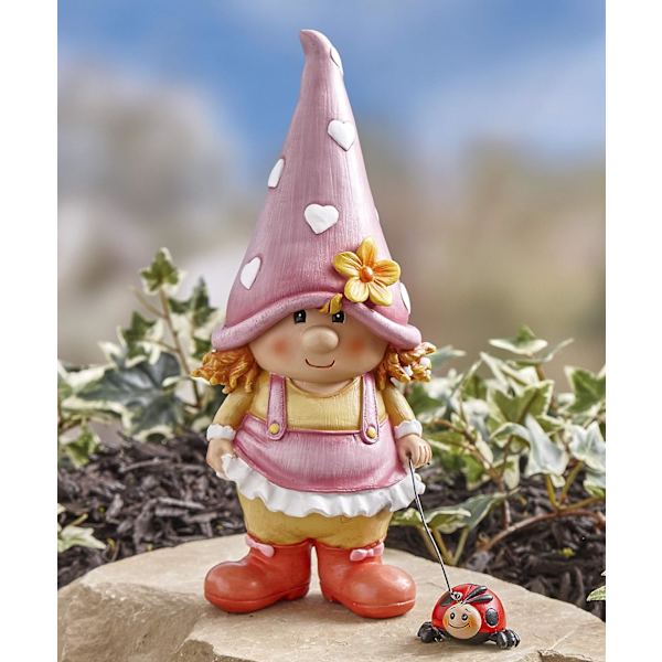 Havegnomen Havepynt med Mariehøne i snor 8cm*5cm*2