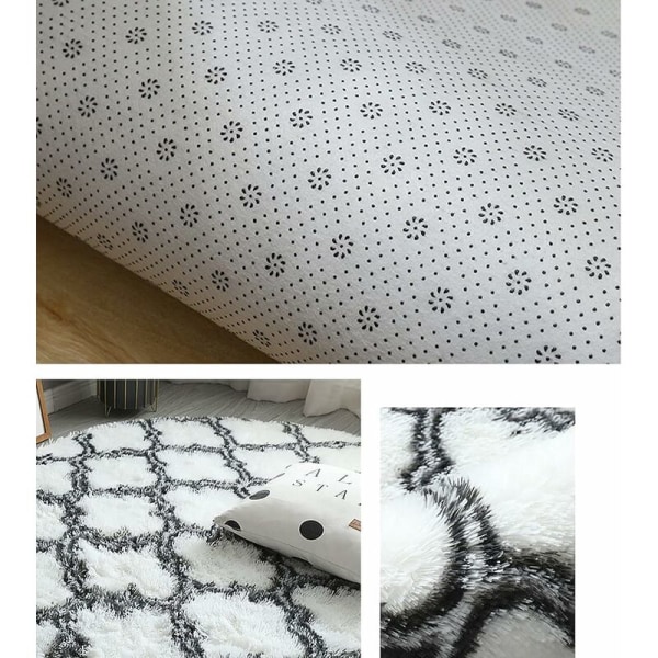 Cozy Basic Rundt Tæppe Blødt Skridsikkert, Vaskbart Tæppe med Lang Luvhøjde, Dekorativt Tæppe til Soveværelse, Stue, Sofa og Stol Dekoration, Firkløver, Hvid 120cm