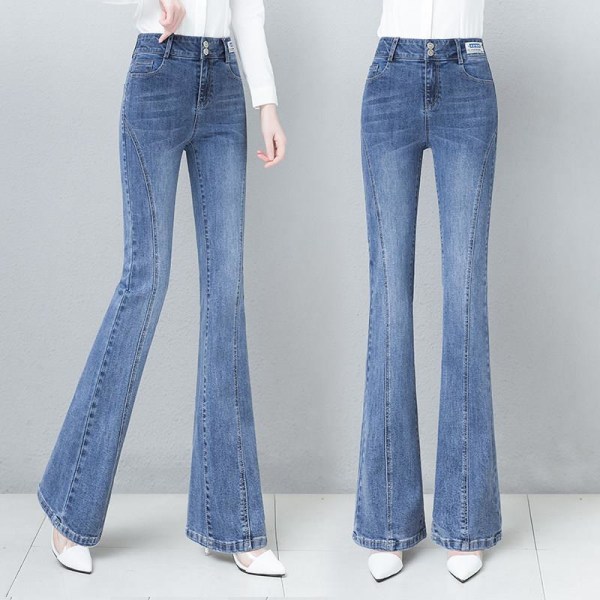 Kvinnors Vintage Flare Jeans Hög Midja Denim Långa Byxor Bell Bott