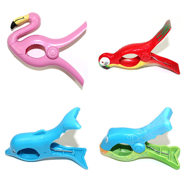 Sæt med 4 strandhåndklædeklemmer til udendørs stil Flamingo håndklædeholder