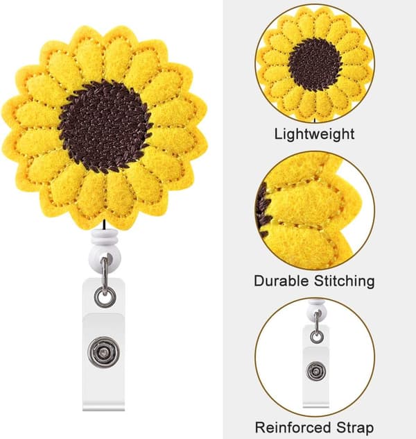 Badge Reel Holder, Accurate Stitching, Sunflower Retractable Badg