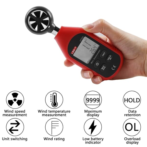 UT363 Mini Digital Anemometer Hög Precision Vindmätningsenhet Handhållen Impeller Vindhastighetssensor Anemometer