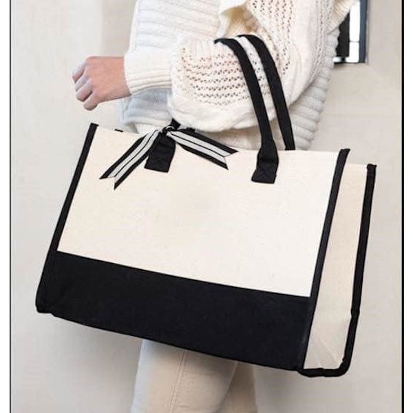 Klassisk sort og hvid lærred tote taske, BLANK, 43 x 30 x 20cm
