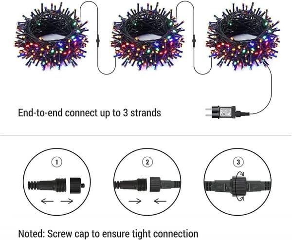 Julelys utendørs fargerike, 30m 300 LED-lys 8 moduser vanntett