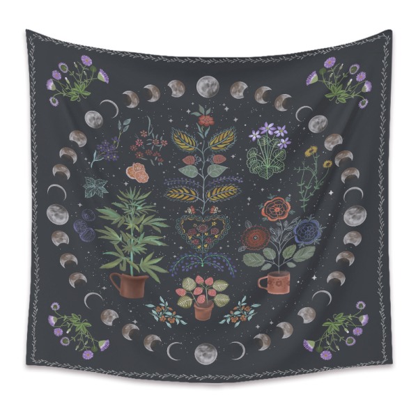 Væggobehæng Blomster Planter Måne Boheme Væg Tæppe