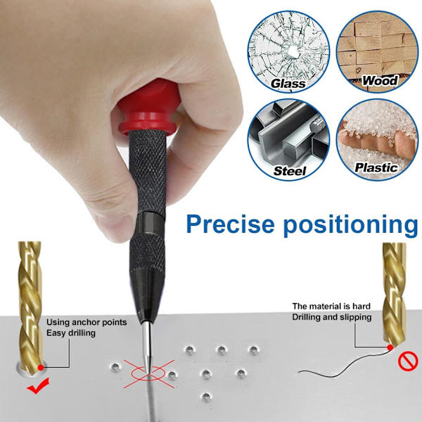 3 stk. automatisk centerpunch med håndtag, start hul punch