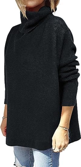 Dame Turtleneck Oversized 2022 Lang Batwing Ærme Spilt Hem K