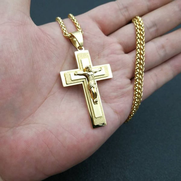 Stainless Steel Mens High Polish Hollow Openwork Cross Pendant Necklace for Men