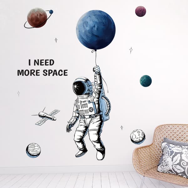 Planeter astronaut väggdekal, väggdekal klistermärke, väggdekor