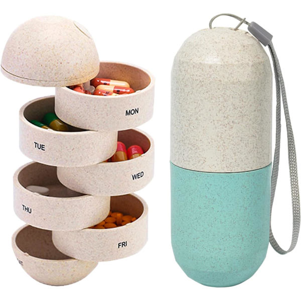 Bärbar 7-dagars pillerbox, stor kapacitet, vattentät och fuktsäker, miljövänligt material, BPA-fri