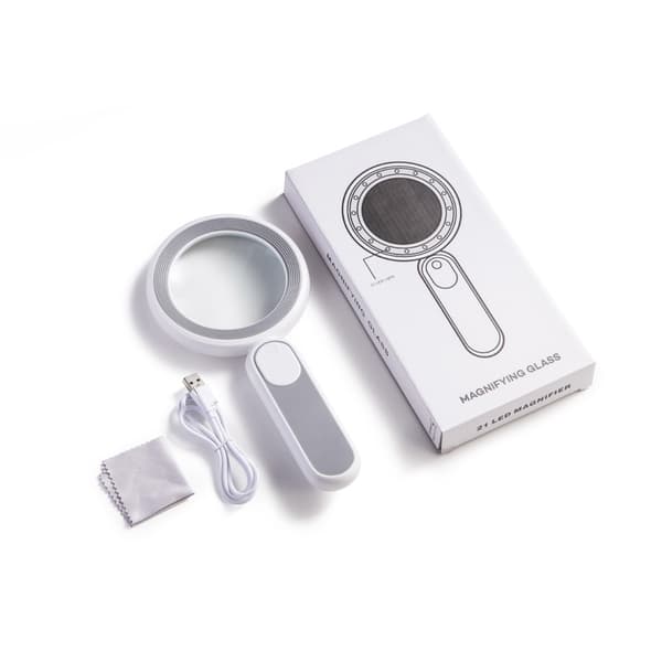1 stk. Lighted Reading Magnifier, USB 8X forstørrelsesglas med 21 LED-lys