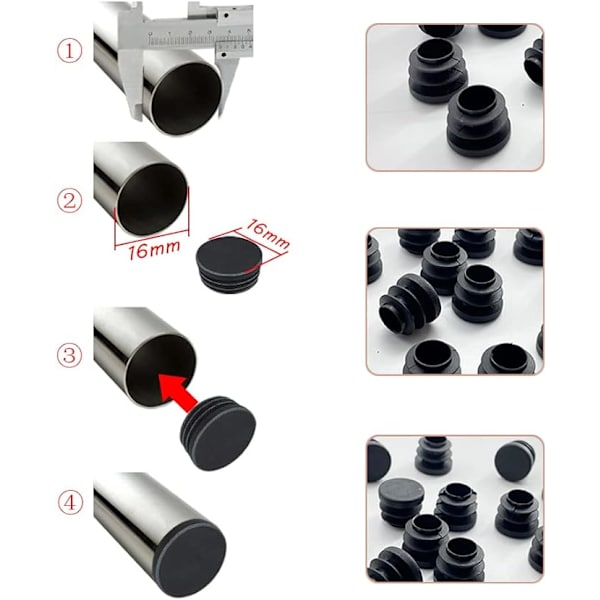 Sorte stolkapper 16mm 32stk stolkapper plast runde hætter stol rørkapper