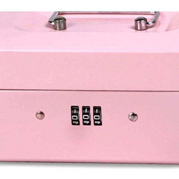 Låsbar säkerhetsbox i stål, minilåda, minilåda i stål, för bulkpengar, mynt (rosa)