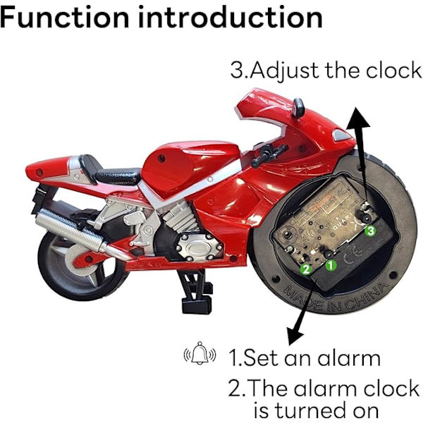 Analog väckarklocka för barn - Tick-tack-fri - Tyst motorcykelväckarklocka - Analog väckarklocka med snooze-funktion - Röd